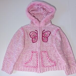Girls' Pink Knit Winter Jacket with Butterfly Design Size 4T